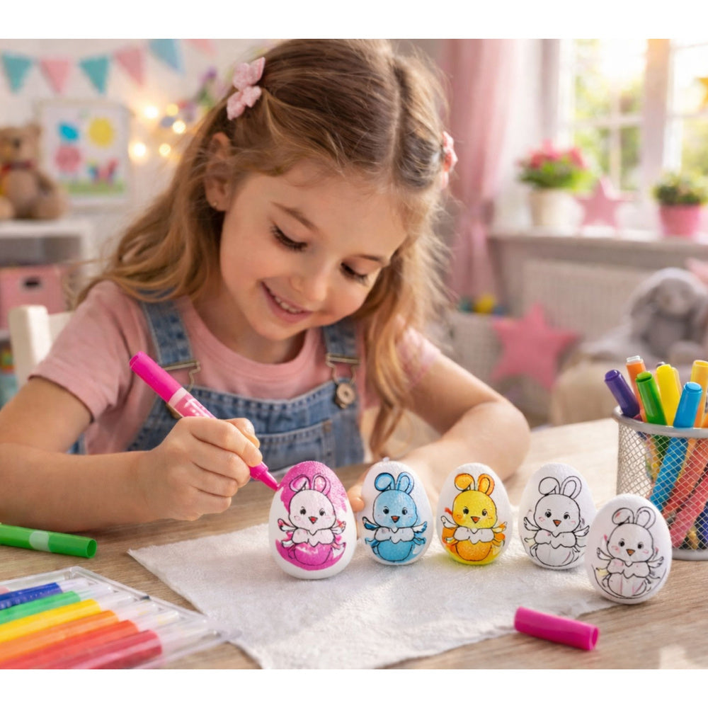 Easter Styrofoam Eggs For Painting Markers Rabbit Pattern E 6pcs