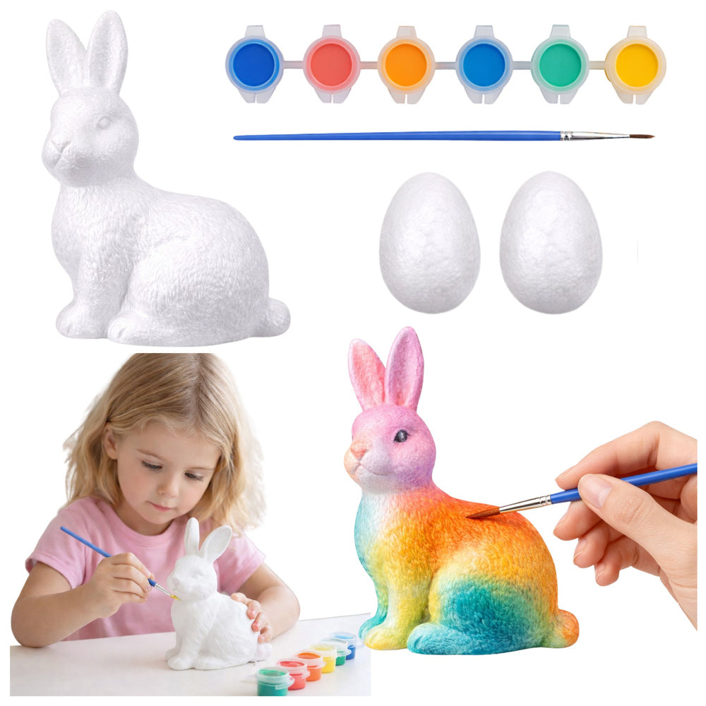 Bunny Styrofoam Decorations Painting Kit 2 Eggs Paints