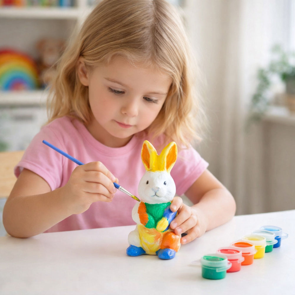 Easter Set Styrofoam Eggs 3pcs Bunny Figurine Paints