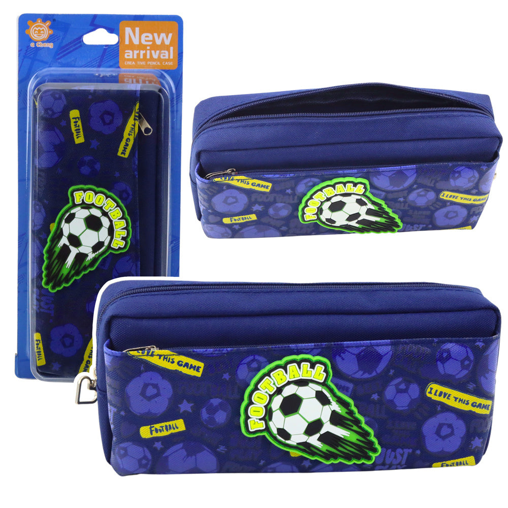 Pencil Case School Organizer with Football Navy Blue