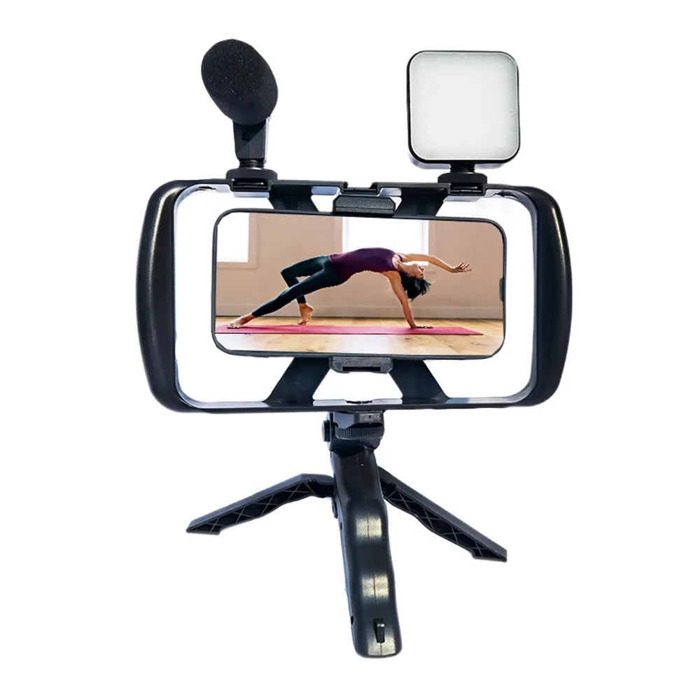Podesivi stolni stativ s držačem za telefon s LED/mikrofonom za Streaming crni