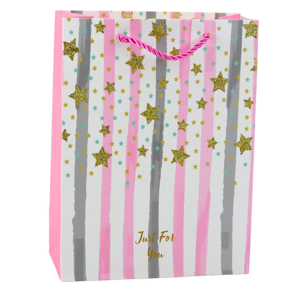 Paper Gift Bag Blue Pink Glitter 23 x 18 x 10.5 cm