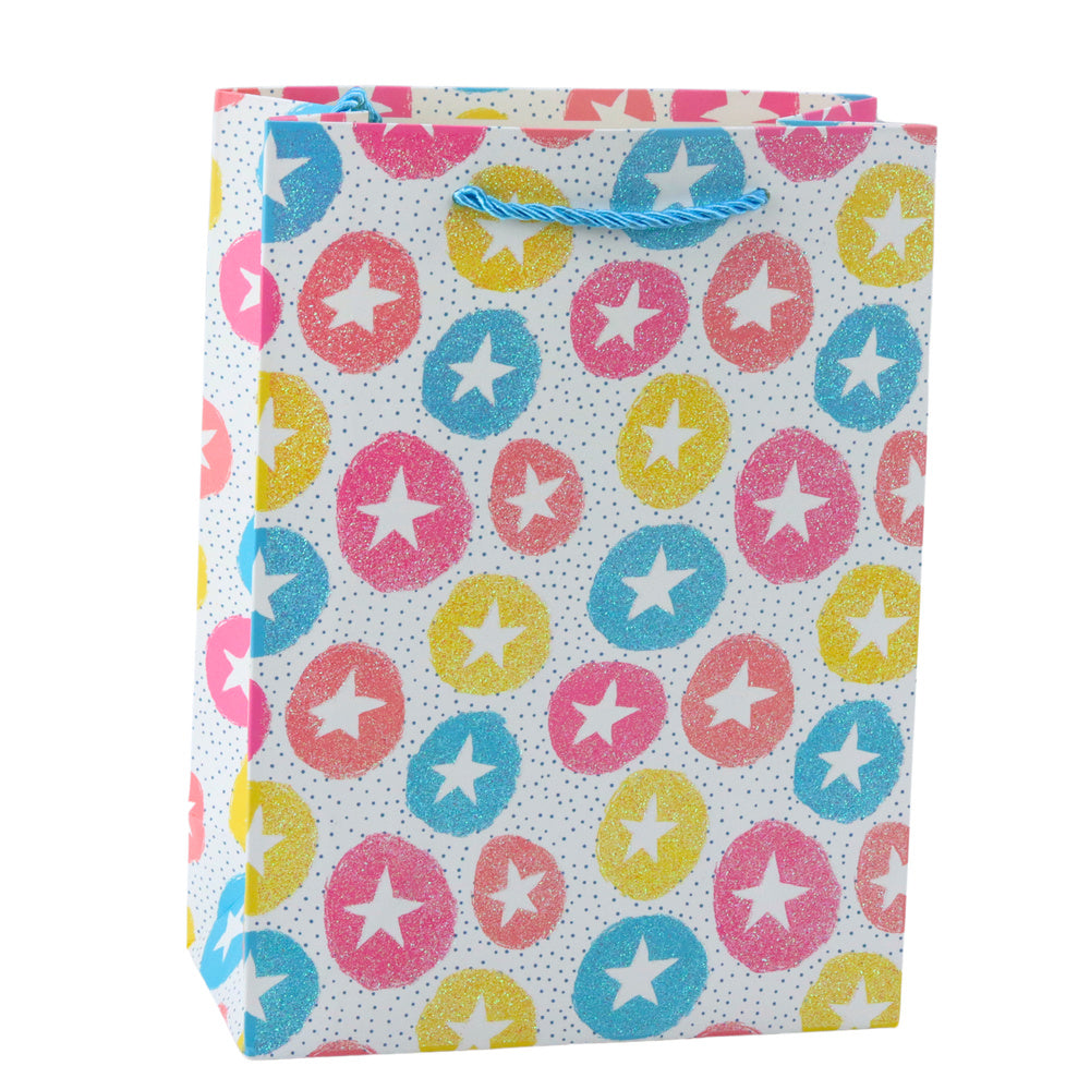 Gift Bag Hearts Stars Dots Stripes Colored 23 x 18 x 10.5 cm
