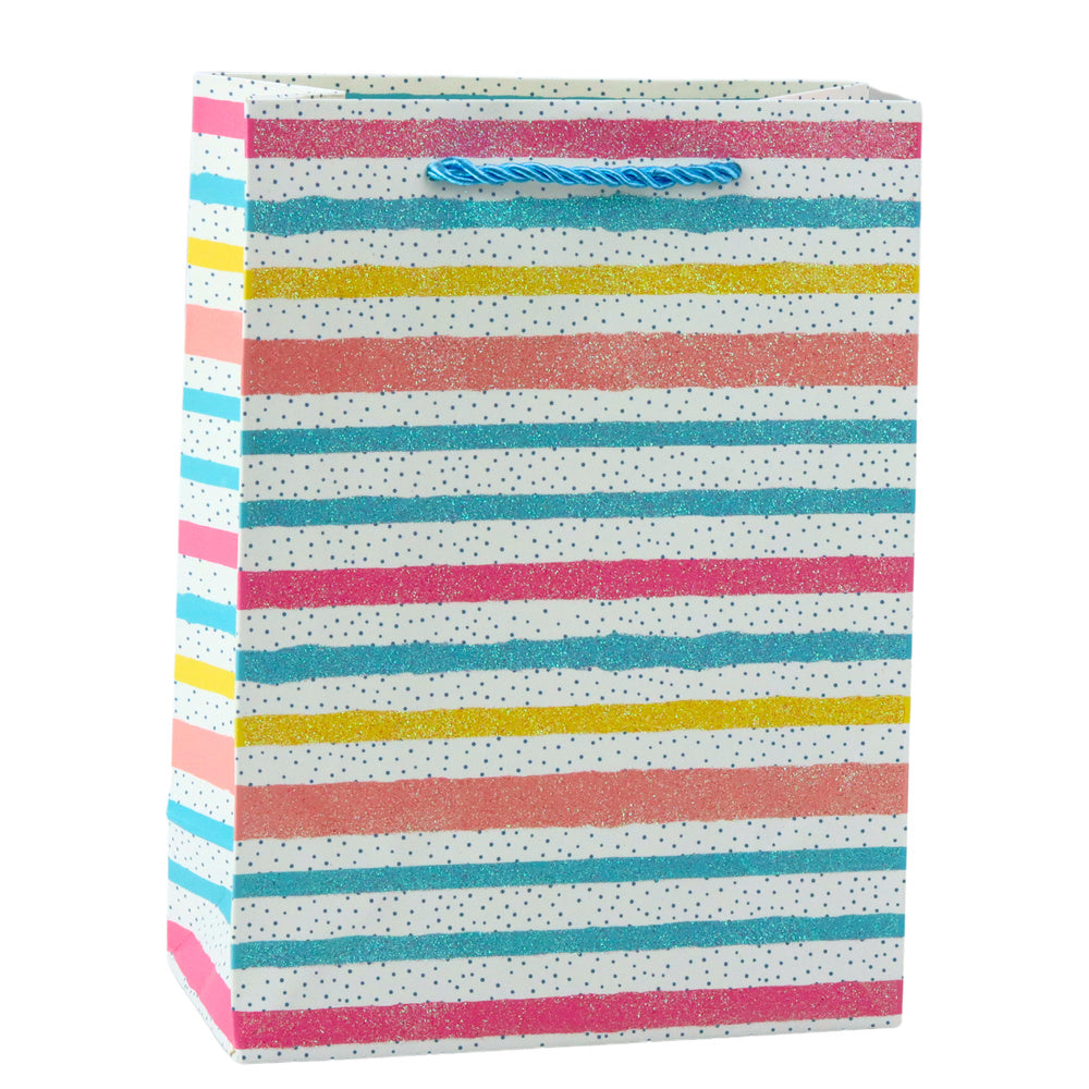 Gift Bag Hearts Stars Dots Stripes Colored 23 x 18 x 10.5 cm