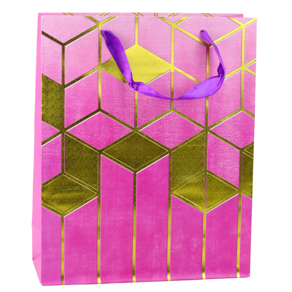 Paper Gift Bag Geometric Patterns Gold 32 x 26 x 12 cm