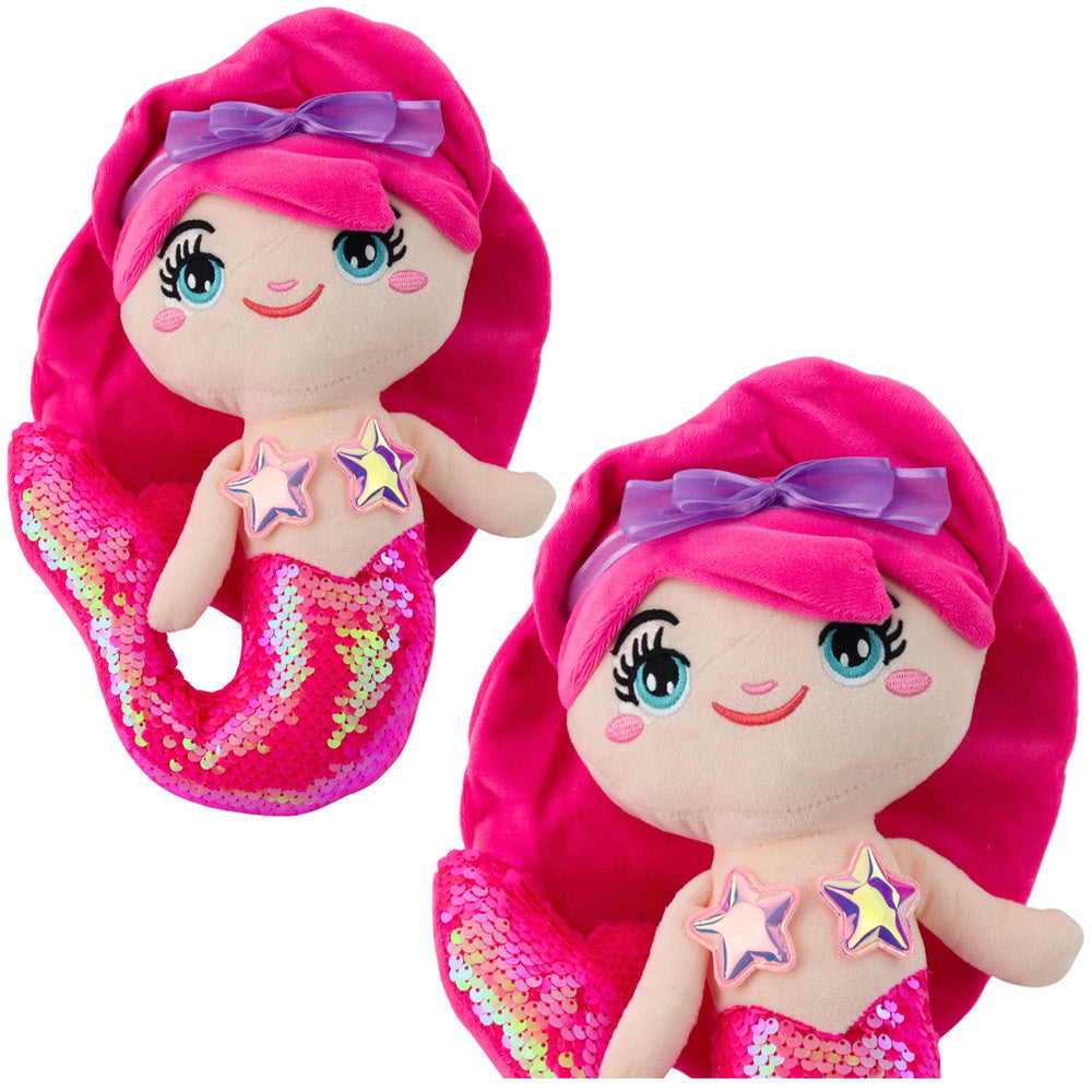 Plišana igračka sirena s šljokastim repom 28 cm - tamno roza