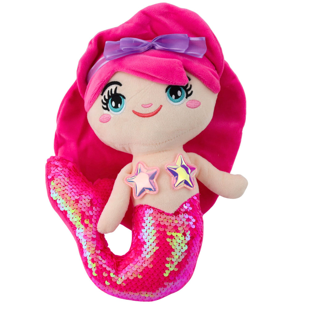 Plišana igračka sirena s šljokastim repom 28 cm - tamno roza