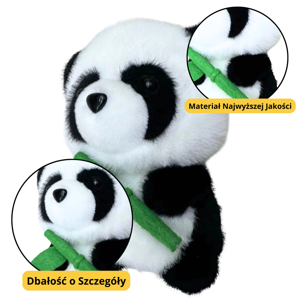 Plišana igračka panda s bambusom 18cm - crno/bijela