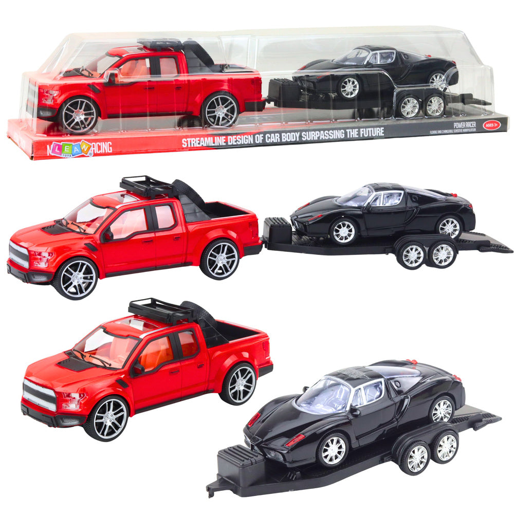 Set terenskog vozila s prikolicom i sportskim automobilom - 59cm - crno/crvenii