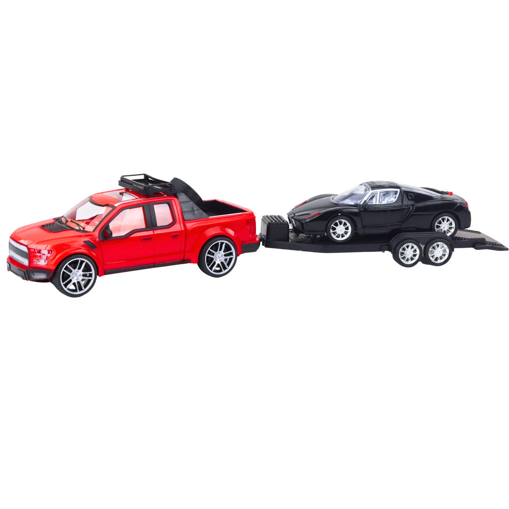 Set terenskog vozila s prikolicom i sportskim automobilom - 59cm - crno/crvenii