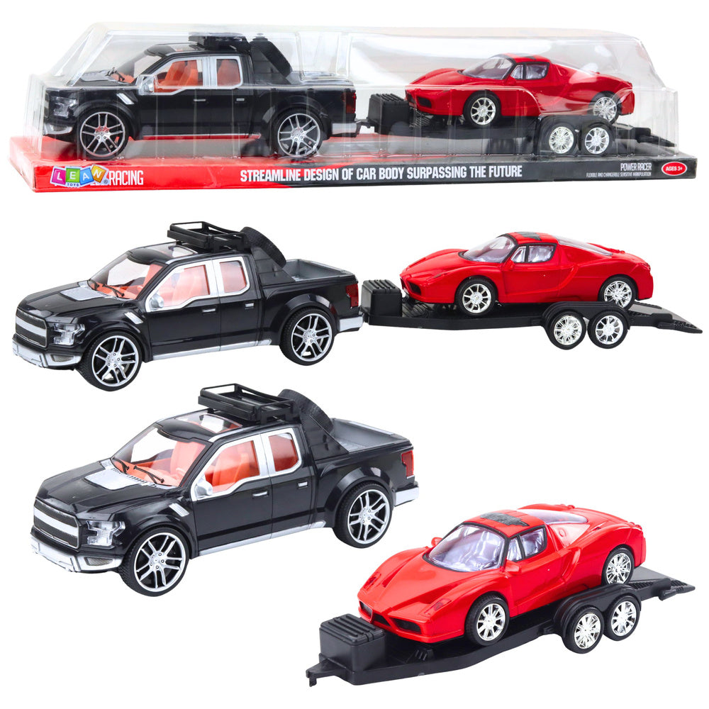 Set terenskog vozila s prikolicom i sportskim automobilom - 59cm - crveno/crni