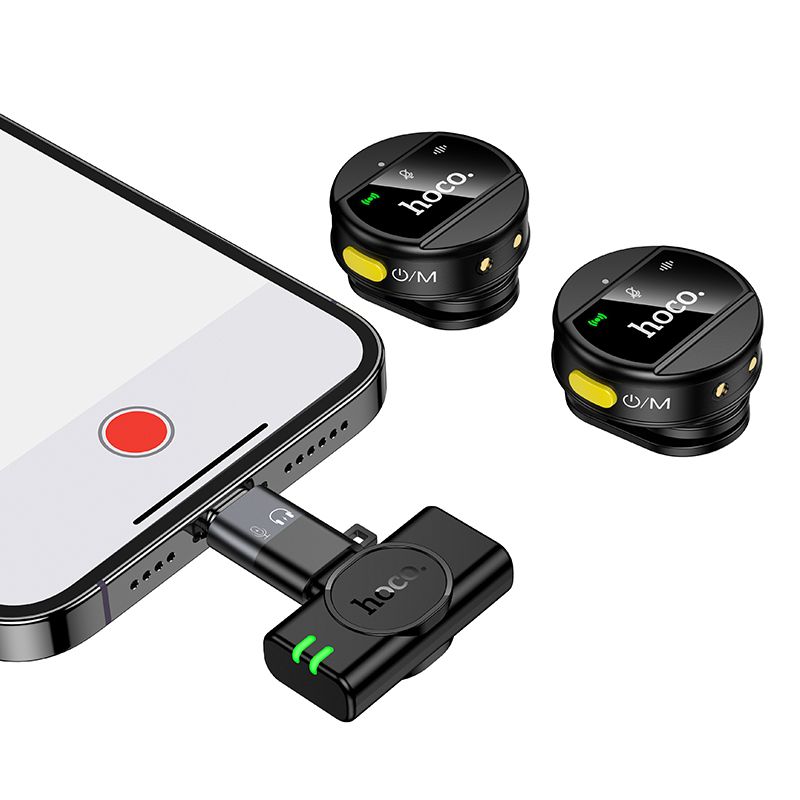 Hoco L22 bežični Lavalier mikrofon 2 u 1 sa ENC tehnologijom sa Lightning / USB C priključcima - crni