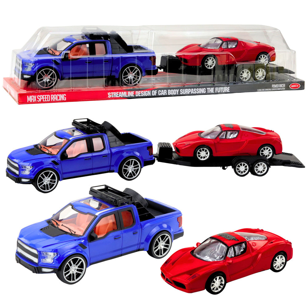 Automobil s prikolicom za igru i dodatnim vozilom  - crveno/plavi