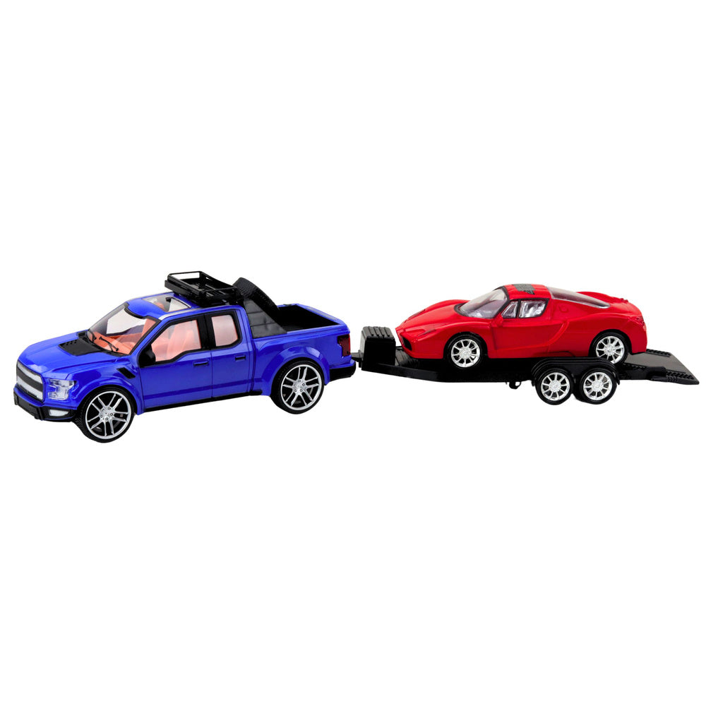 Automobil s prikolicom za igru i dodatnim vozilom  - crveno/plavi
