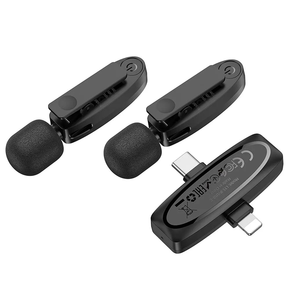 HOCO 2 x Vezeték nélküli Lavalier mikrofon Lightning / Type C L15 Fekete