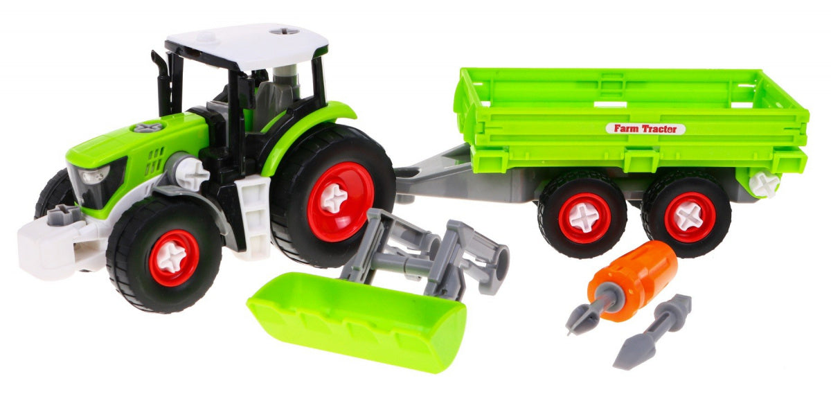 Traktor za sastavljanje za djecu, sa prikolicom i korpom - zeleni
