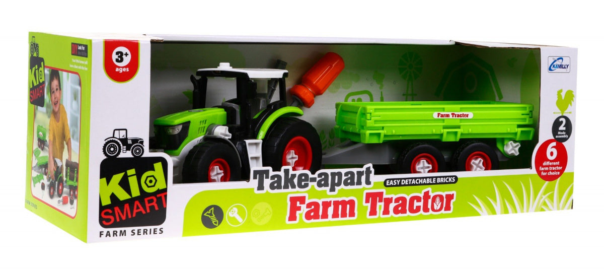 Traktor za sastavljanje za djecu, sa prikolicom i korpom - zeleni