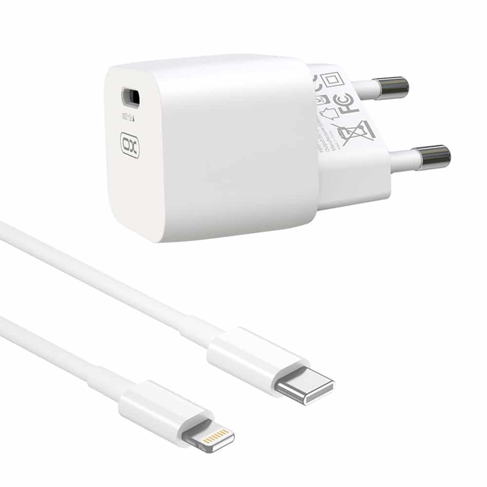 XO zidni punjač CE01B PD 20W 1x USB-C bijeli + kabel USB-C - Lightning