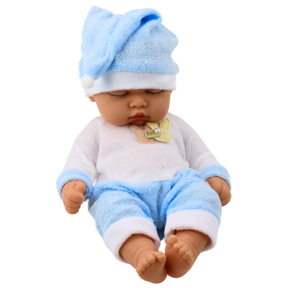 Beba lutka u plavoj pidžami sa kapom 24 cm