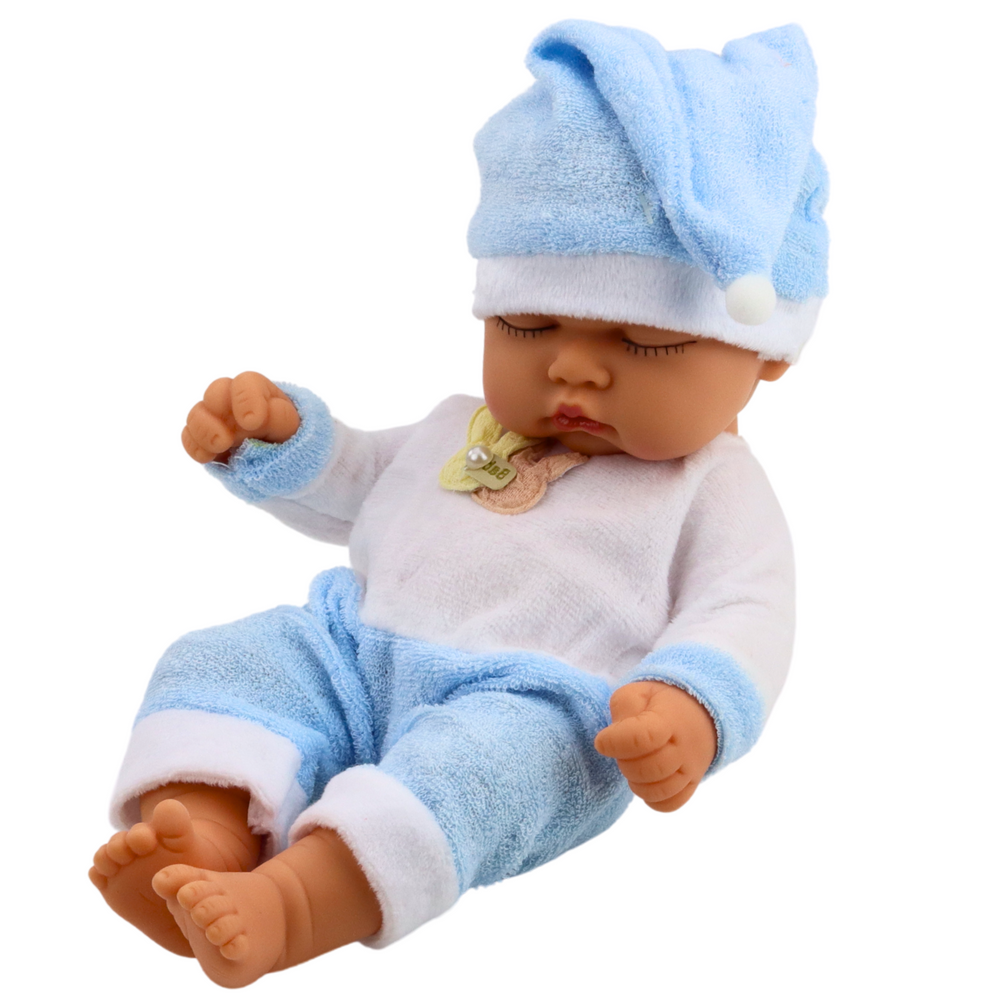 Beba lutka u plavoj pidžami sa kapom 24 cm