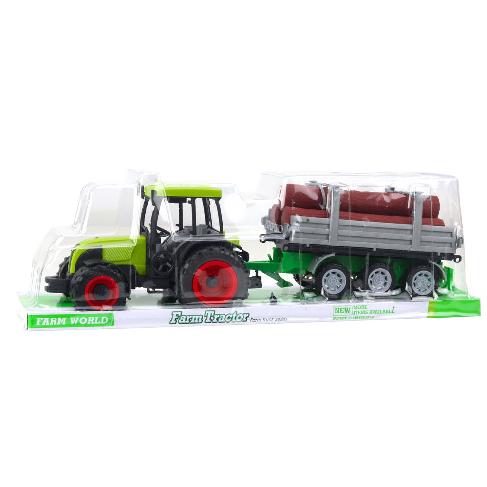 Traktor za igru sa prikolicom za drva 47cm - zeleno/sivi