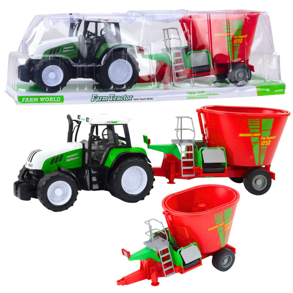 Traktor za igru sa mješalicom za stočnu hranu 50cm - crveno/zelena