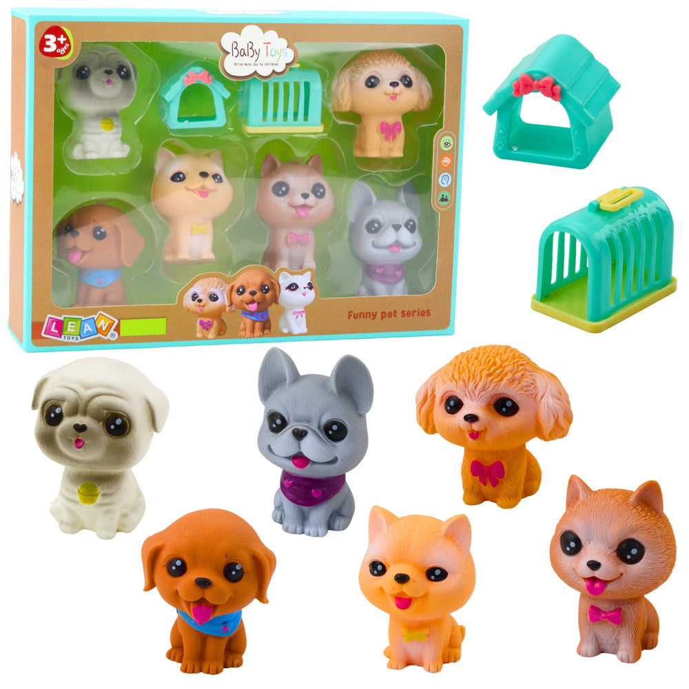 Set gumenih figura psića sa kućicom - tirkizni