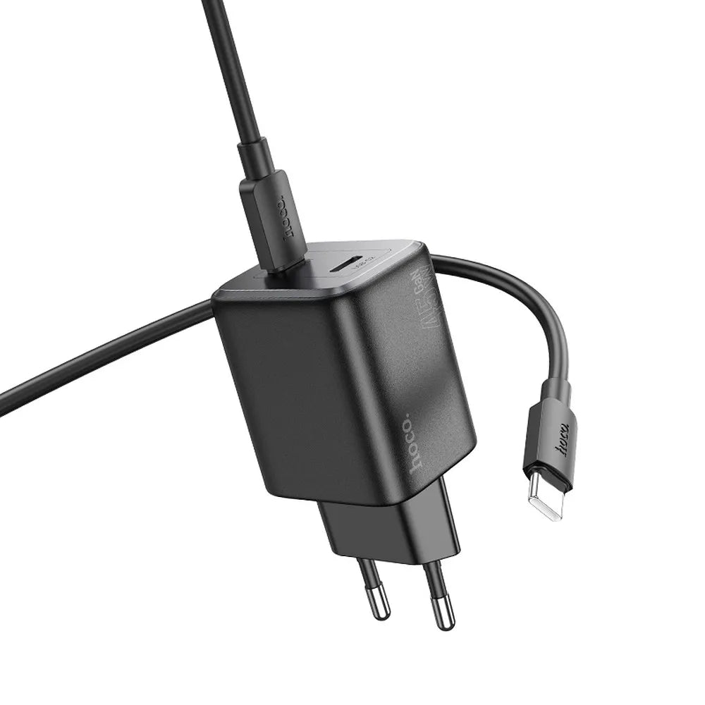 HOCO zidni punjač 2 x Type-C + kabel Type-C do Type-C PD QC 45W GaN N42 crni