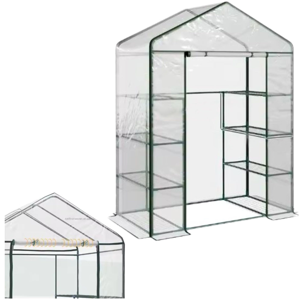 Vrtni staklenik s PVC folijom i 4 metalne police 195 x 143 x 73cm