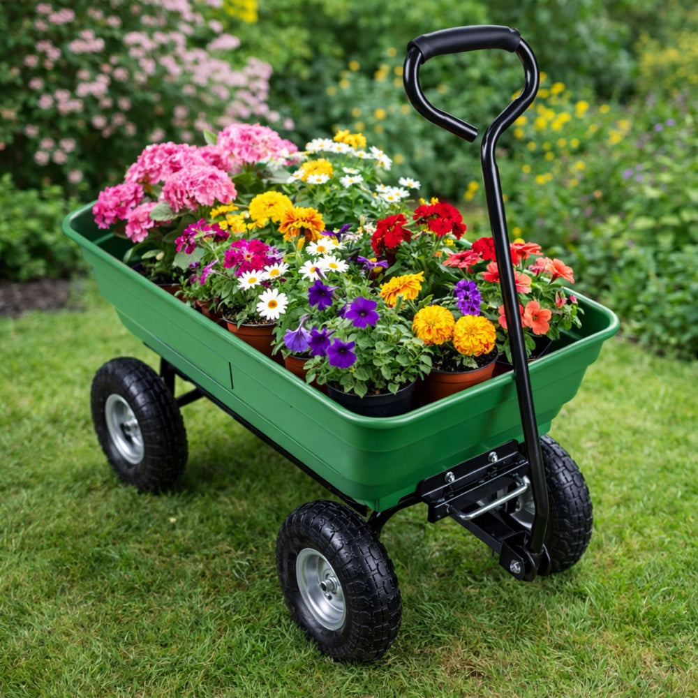 Vrtna kiper kolica za prijevoz tereta Tilting Tray 120 kg - zelena