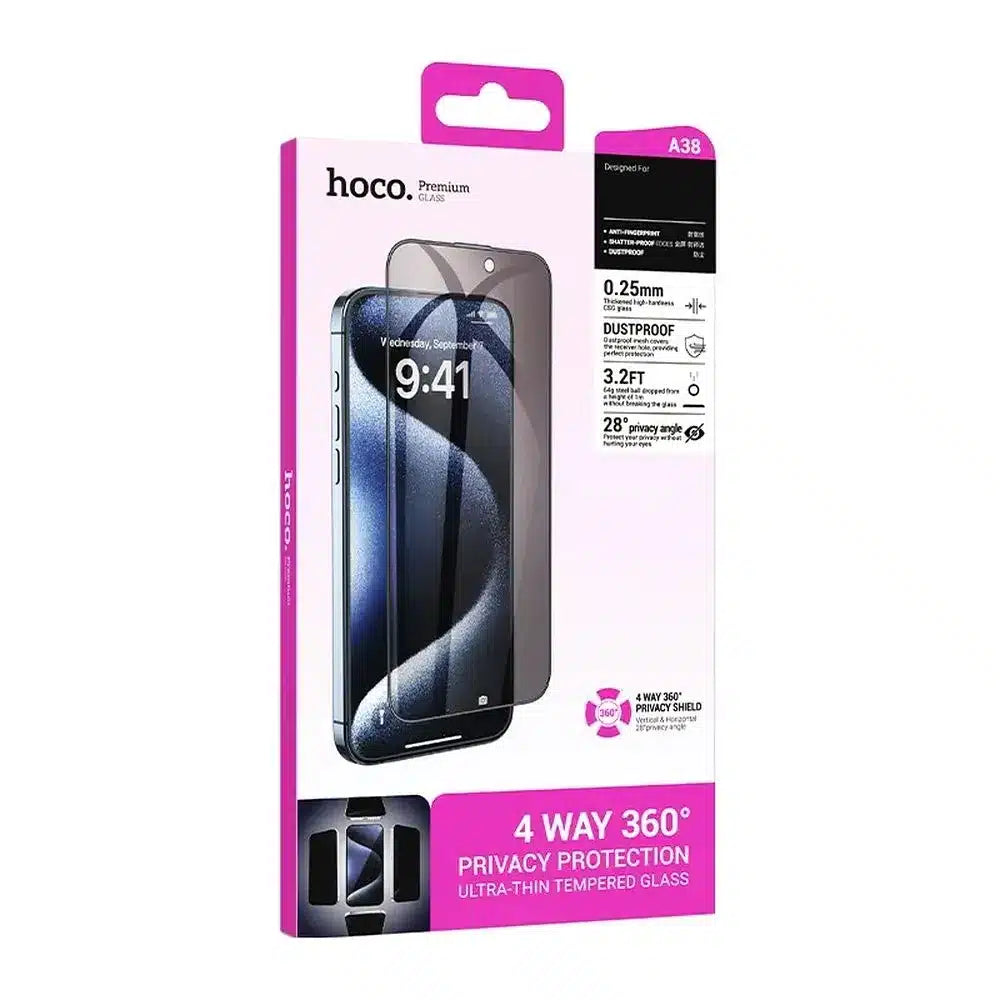 HOCO kaljeno privacy staklo 360 stupnjeva za iPhone 15 Pro