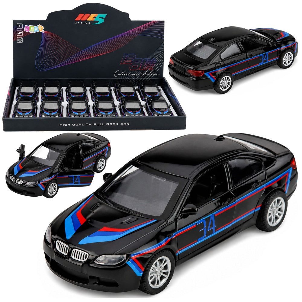 Sports Car Metal Car Pull-Back Drive Opening Doors Black 1:32