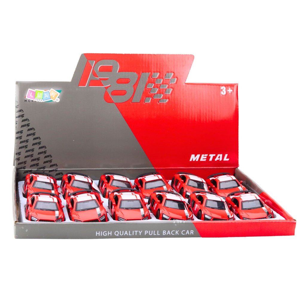 Sports Car Metal Pull Back Lights Sounds Red 1:43