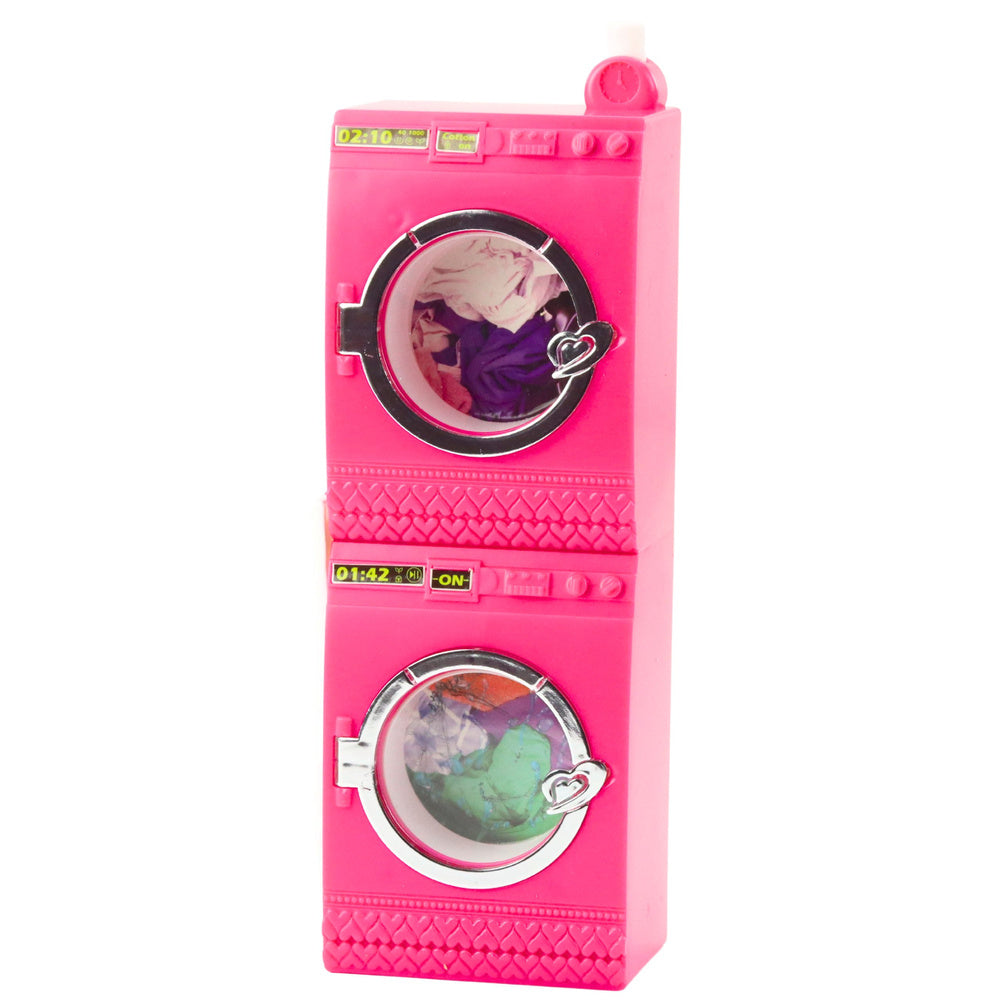 Doll Laundry Set Washing Machine Dryer Hanger Basket Pink