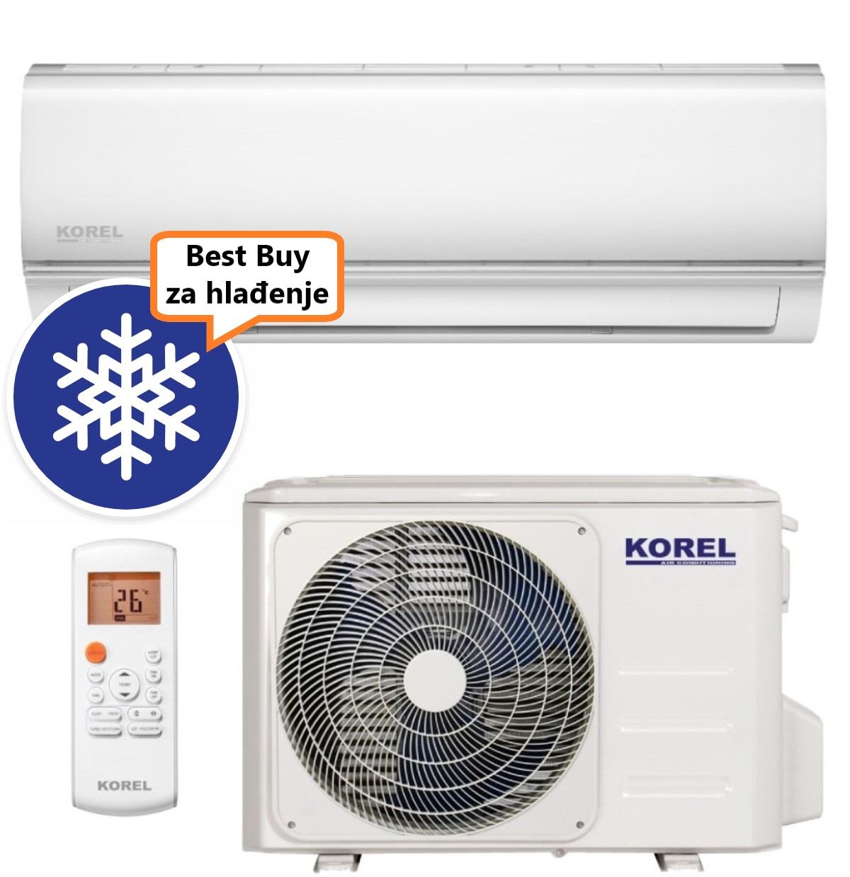 KOREL KLIMA UREĐAJ 2,6kW KOR32-09HFN8-IX/KOR32-09HFN8-OX - NEXO, za prostor do 25m2, A++ energetska klasa, Wi-Fi, R32