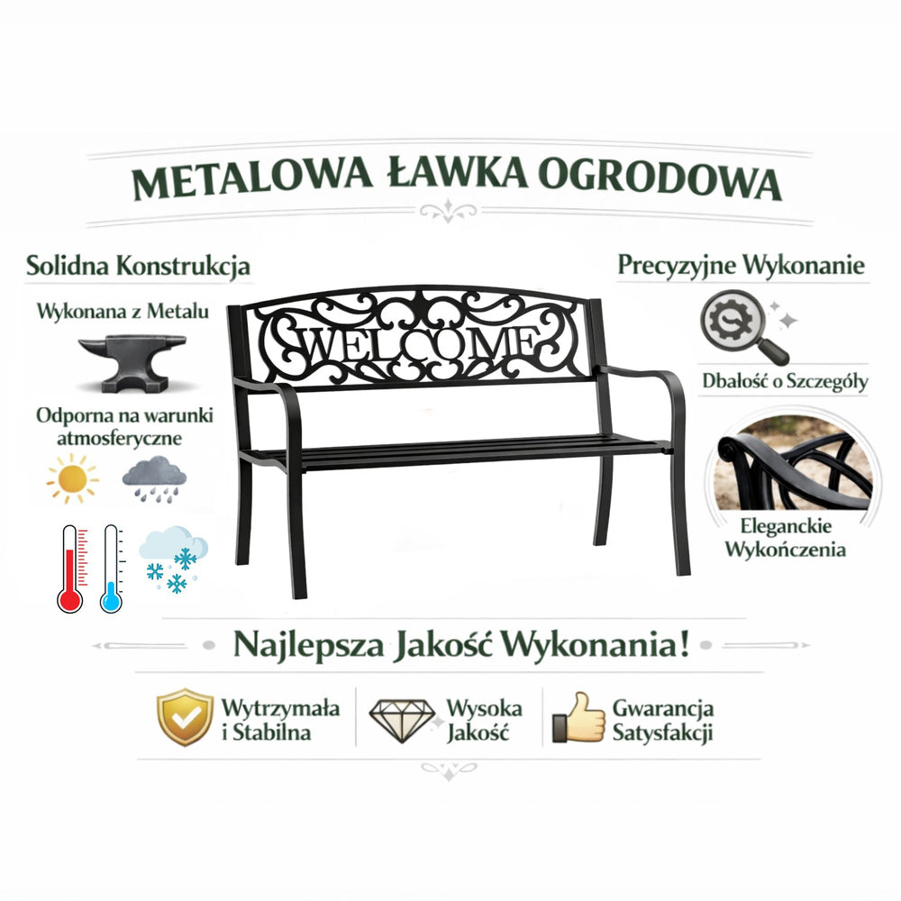 Vrtna metalna klupa s naslonom WELCOME - 127 cm