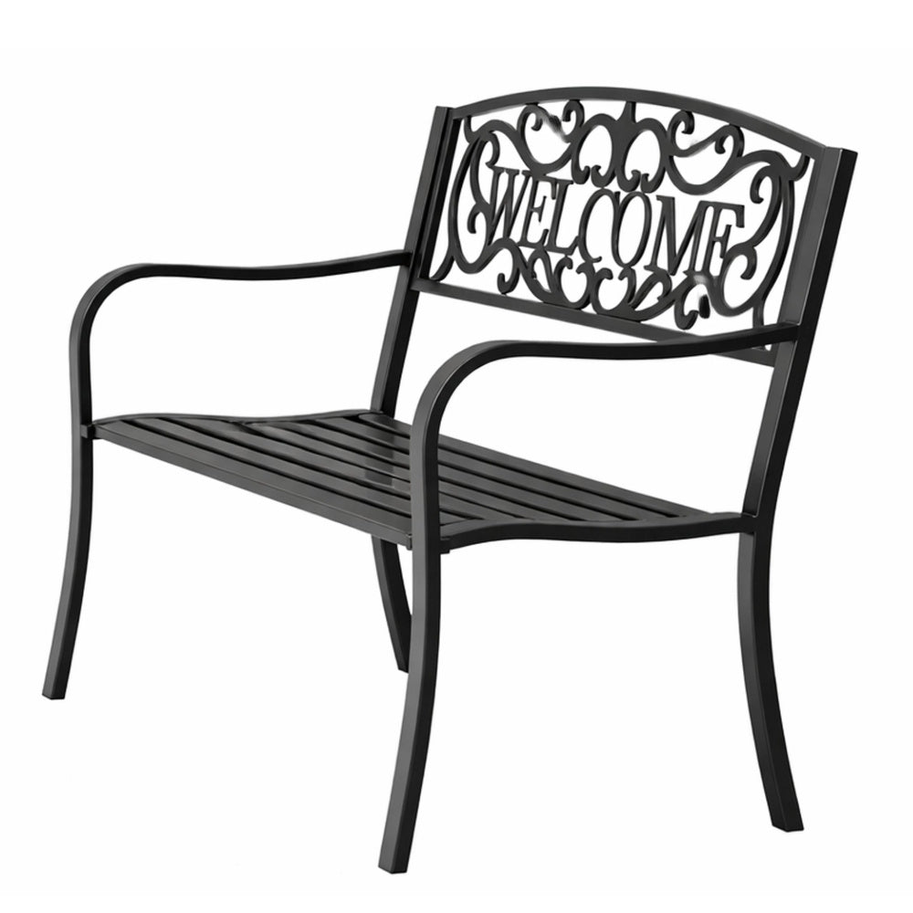 Vrtna metalna klupa s naslonom WELCOME - 127 cm