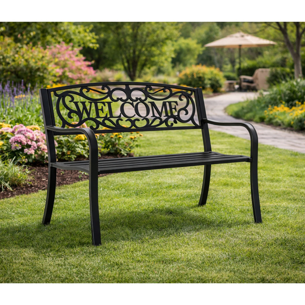 Vrtna metalna klupa s naslonom WELCOME - 127 cm