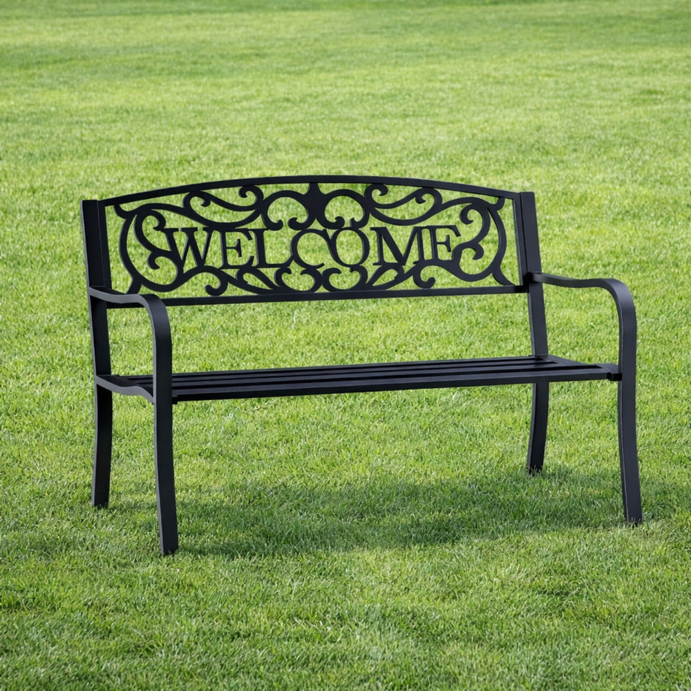 Vrtna metalna klupa s naslonom WELCOME - 127 cm