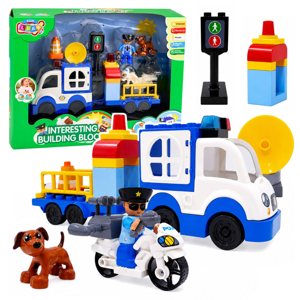 City Police Car Set with Motorized Bricks, Figures, Accessories