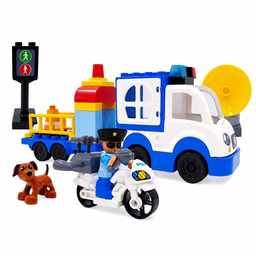 City Police Car Set with Motorized Bricks, Figures, Accessories