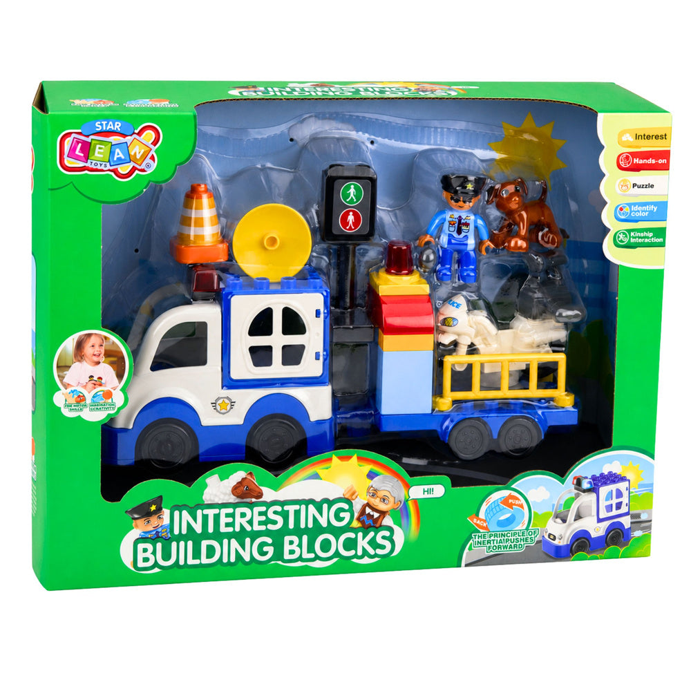 City Police Car Set with Motorized Bricks, Figures, Accessories