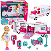 Foldable Ambulance For Dolls Hospital Mini Doll Accessories 11 pcs.