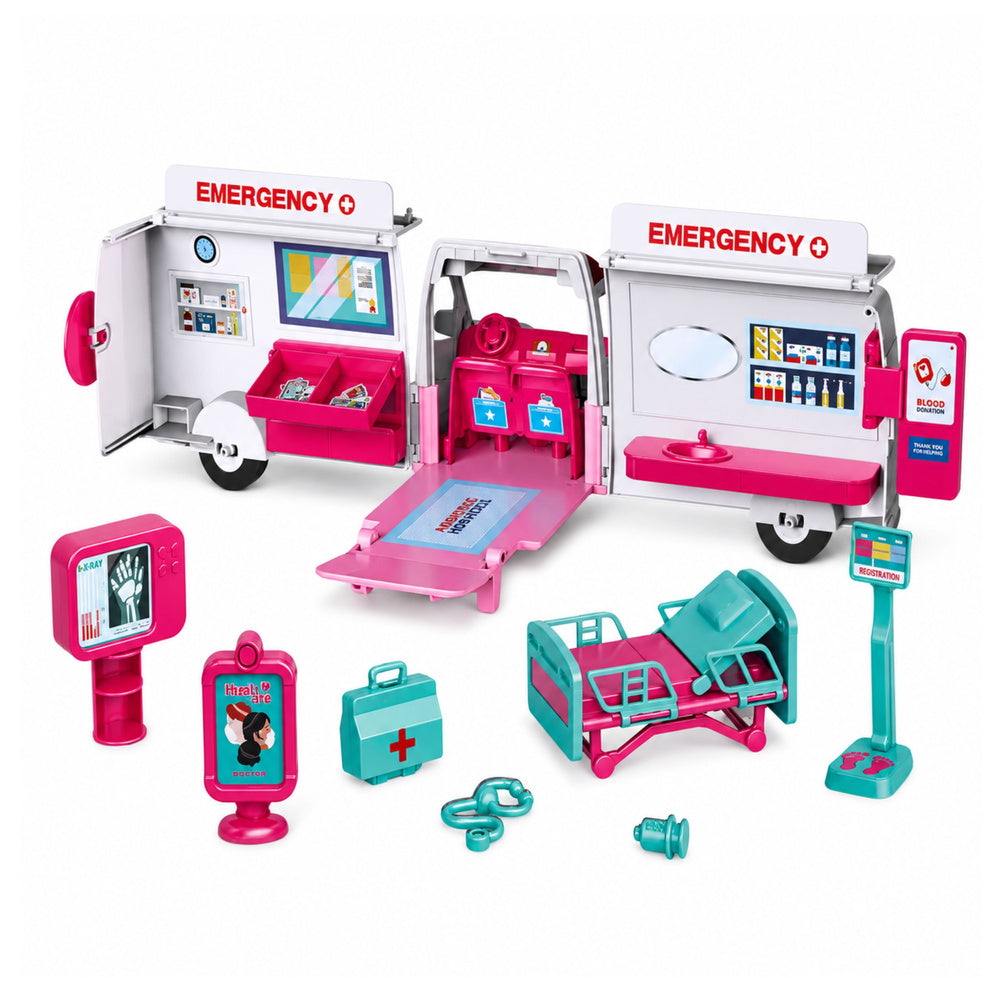 Foldable Ambulance For Dolls Hospital Mini Doll Accessories 11 pcs.