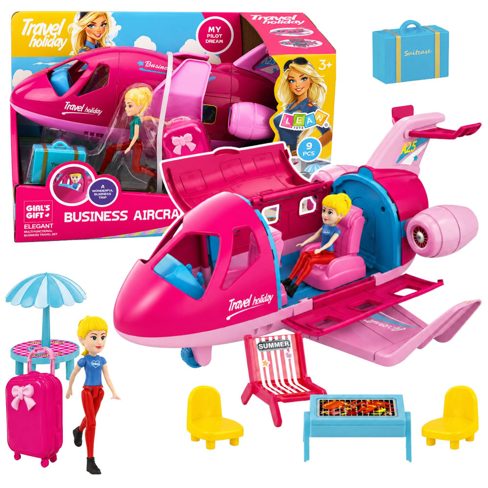 Foldable Plane For Dolls Travel Set Accessories Doll Pink 9 pcs.