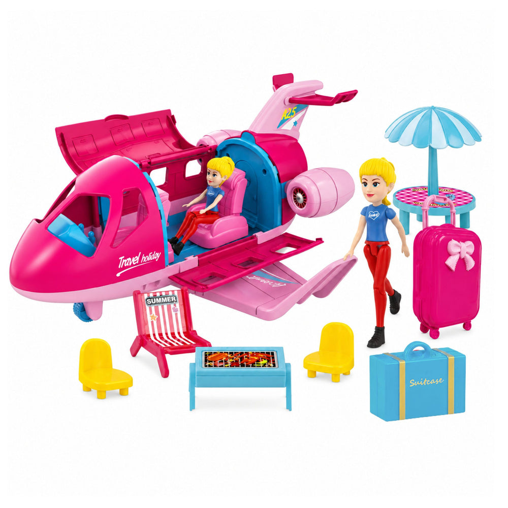 Foldable Plane For Dolls Travel Set Accessories Doll Pink 9 pcs.