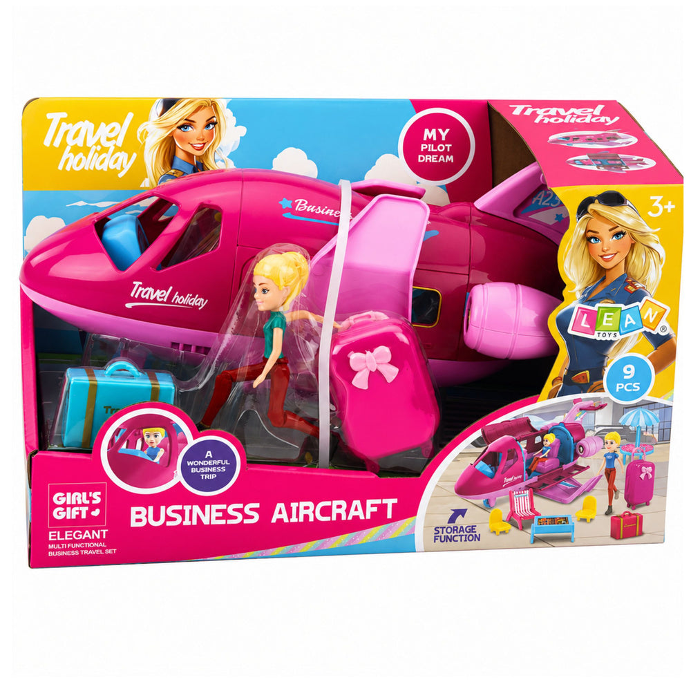Foldable Plane For Dolls Travel Set Accessories Doll Pink 9 pcs.
