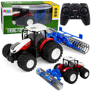 Remote Controlled Tractor with Roller RC Lights Red 1:24