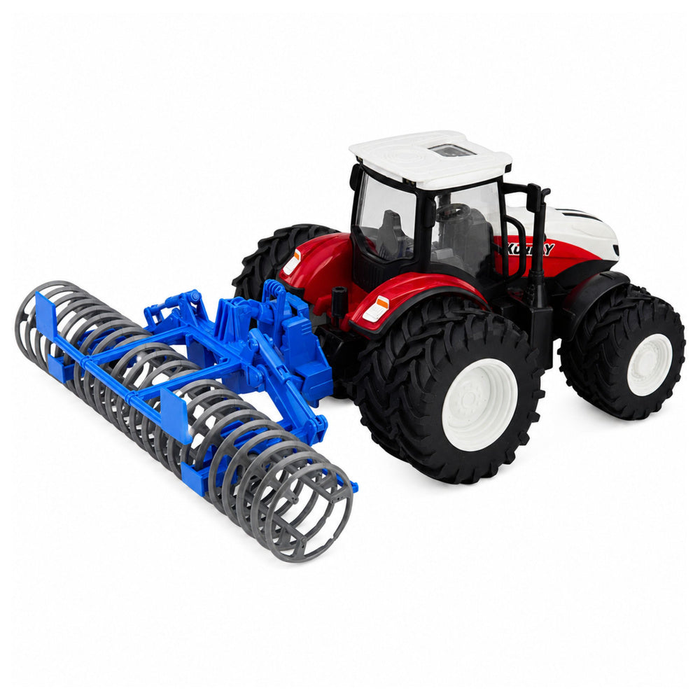 Remote Controlled Tractor with Roller RC Lights Red 1:24