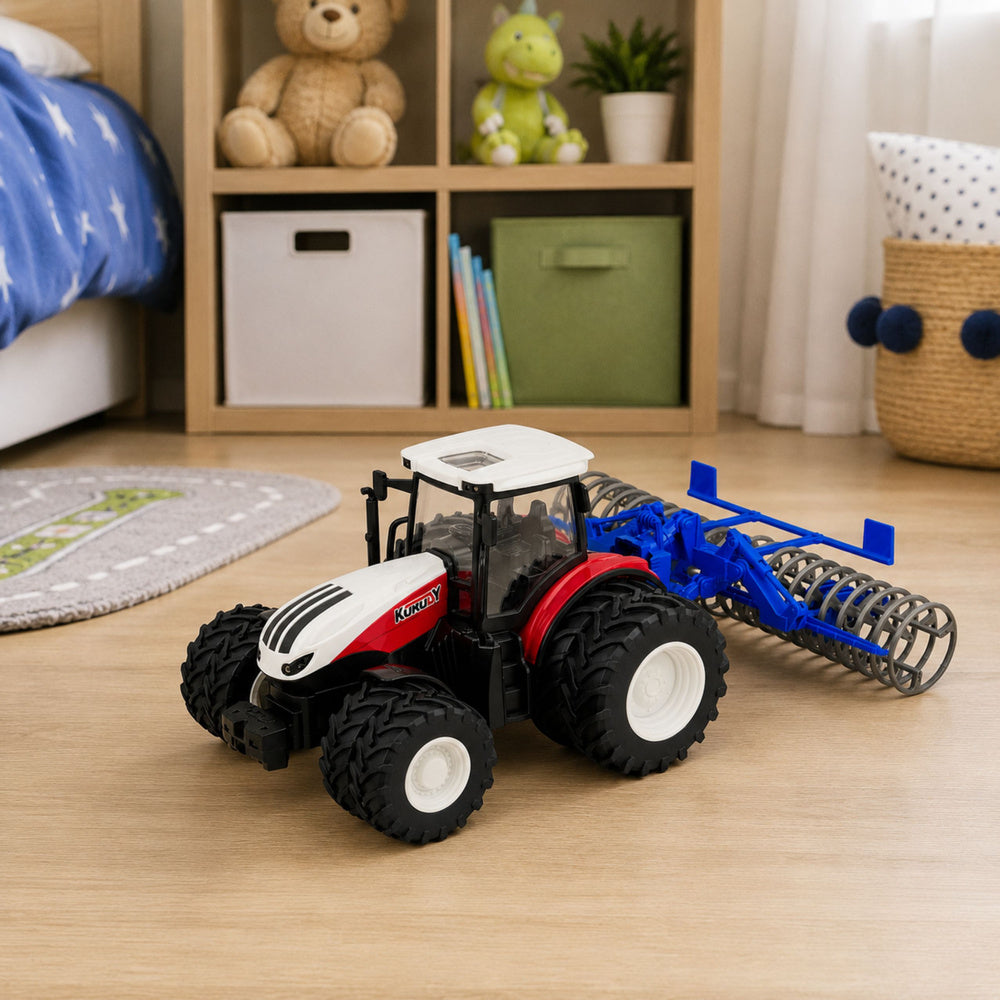 Remote Controlled Tractor with Roller RC Lights Red 1:24